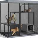 Outdoor Catio Cat Enclosure, Large Cat Cage with 3 Tiers Perches, Indoor Outdoor Cat Patio Cats Playpen for Multiple Cats, Black