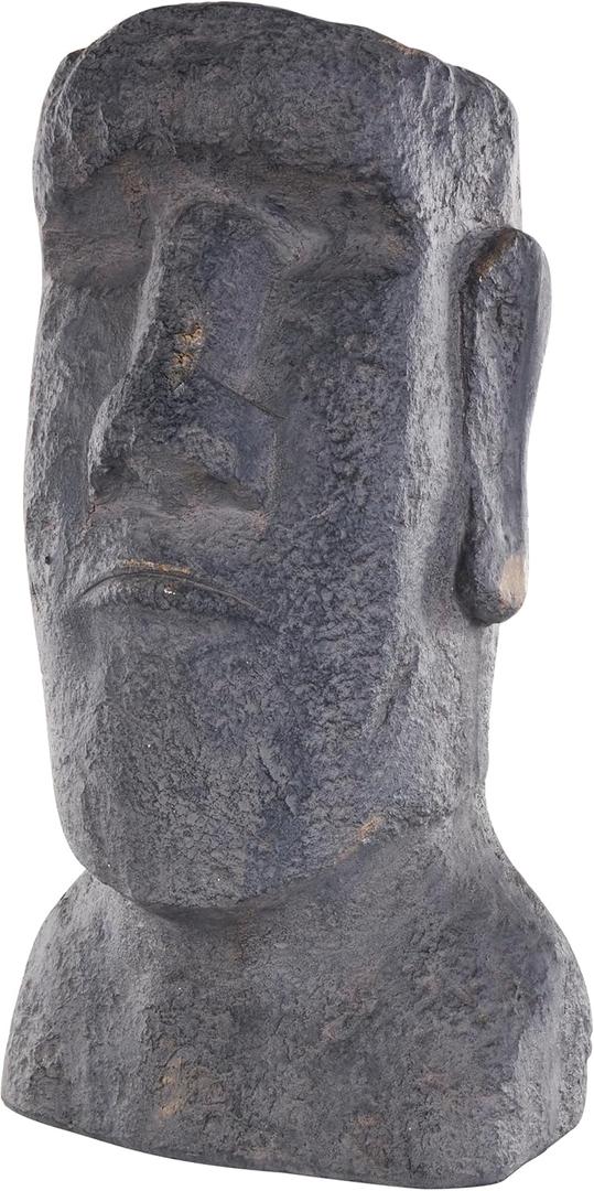 Deco 79 Magnesium Oxide People Indoor Outdoor Planter Distressed Textured Easter Island Head Large Planter Pot with Gold Accents, Planter 11" x 11" x 21", Black