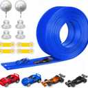 Flexible Race Track for Kids Starter Set - 20FT Flex Race Car Ramp Track with Strong Suction Cups, Rolls Up Portable DIY Racetrack Compatible with Hot Wheels & Diecast 1/64th Cars (Blue)