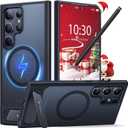 TORRAS Strong Magnetic & Seamless Stand for Samsung Galaxy S24 Ultra Case, Fit for MagSafe, Mil-Grade Drop Protection, Kickstand for Samsung Galaxy S24 Ultra Case, Translucent Back/Black Edge