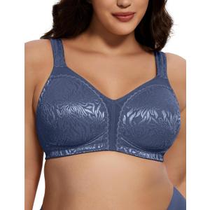 Deyllo Women's Full Coverage Plus Size Comfort Minimizer Bra Wirefree Non Padded (38H, Dark Blue)