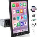 10.4" Single Din Car Stereo Wireless Carplay, Rotating HD 1280 * 800 IPS Display Touchscreen, Car Radio with Bluetooth 5.2, FM Radio, Android Auto, Backup Camera, Big Screen