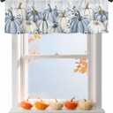 Fall Blue White Pumpkin Valances Curtains for Windows, Thanksgiving Decorations Rod Pocket Kitchen Valance Curtain for Living Room/Bedroom, Short Window Treatment Drapes, 54x18in, Eucalyptus Leaves