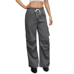 CAENP with 4 Pockets Womens High Waisted Wide Leg Cargo Pants Baggy Casual Trendy Work Pants Dark Gray XXL