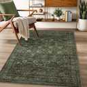 Green Boho Washable 3x5 Kitchen Rug Non Slip,Vintage Indoor Mats for Entryway,Low Pile Small Rugs for Bedroom Throw Carpet for Entrance Bathroom Laundry Room Home Decor (3 x 5 Dusty Green)