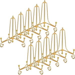 10 Pack 4 Inch Iron Plate Stands for Display, Plate Holder Display Stand, Gold Easel Stands for Photo, Picture Frame, Decorative Dish, Book and Tabletop Art (Gold, 4 Inch)