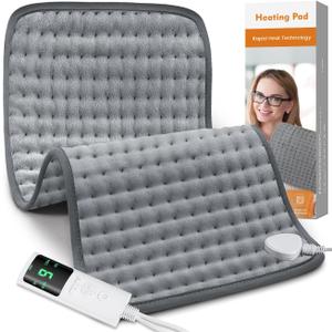 Heating Pad for Back Pain Relief, Heating Pads for Period Cramps with 9 Heat Settings & 4 Timers Auto-off, Machine Washable, Dry & Moist Heat, Soft Electric Heating Pad for Sore Muscles, Gift, 12''×24''
(Grey)