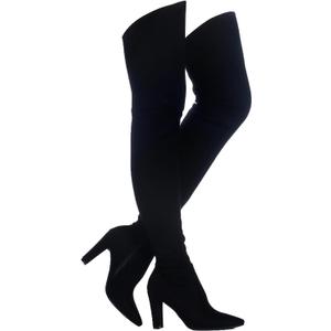 Shoe'N Tale Women Stretch Suede Chunky Heel Over The Knee Boots Thigh High for Women (9.5)