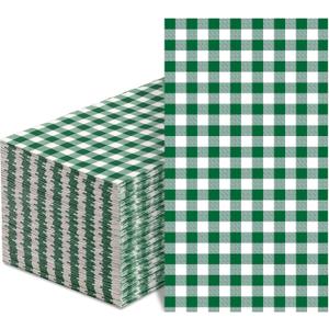 100 Pcs Green Gingham Napkins Disposable - Green and White Checkered Paper Napkins - Plaid Dinner Napkins for Birthday Picnic Wedding Golf Party Supplies