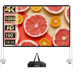 Outdoor Projector Screen with Stand 100 Inch: Portable Projection Screen 16:10 4K HD Outdoor Movie Screen with Carry Bag for Home Backyard Theater