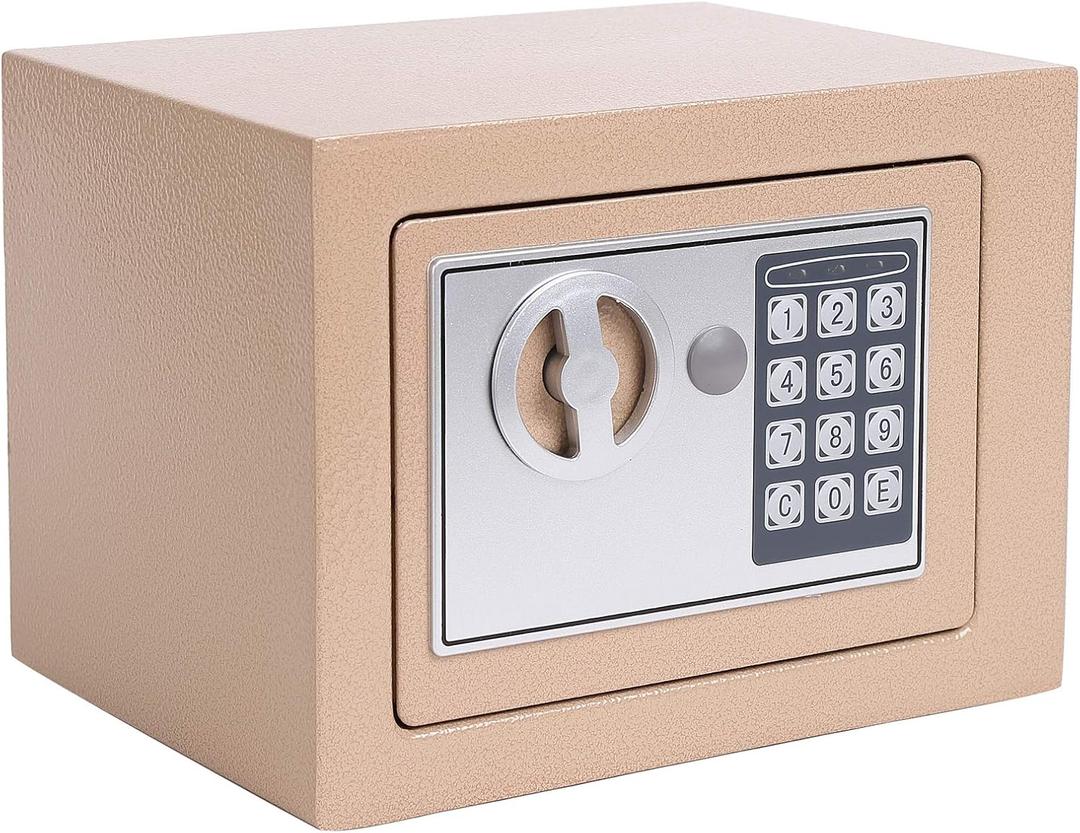 Key and Electronic Security Safe Box Digital Deposit for Home Office Hotel Business Lock Box for Cash Jewelry Storage (Ochre Yellow, 0.17 Cubic Feet)