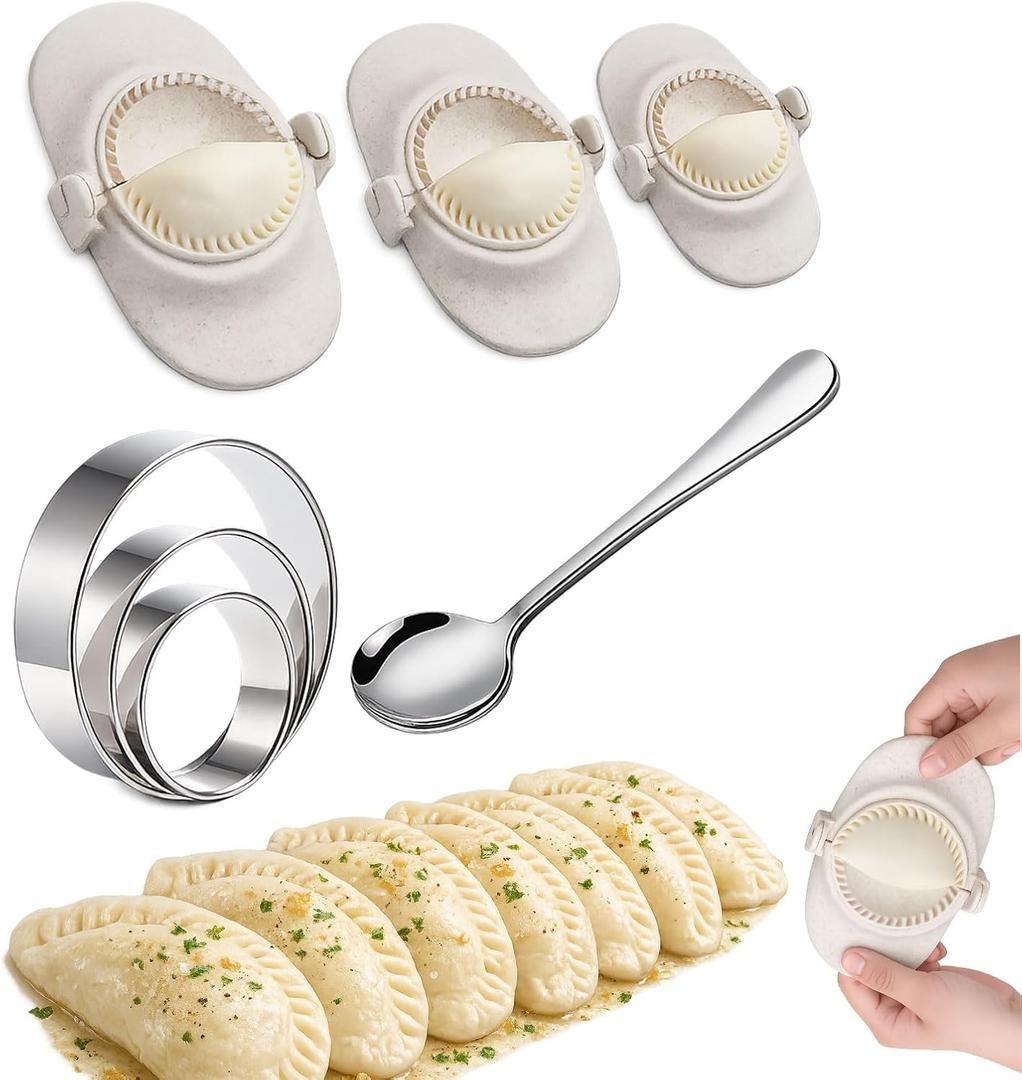 Dumpling Maker Set with Dough Cutter, Easy One-Press Dumpling & Pastry Press Mold for Home Cooking, No Leaking, Secure Seal, 3 Sizes (4", 3", 2.6")