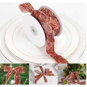 HUIHUANG Velvet Ribbon 1 inch Rust Red Crushed Velvet Ribbon for Christmas Tree Ornaments, Gift Wrapping, Wreaths Decoration, Invitations, Holiday Decor, Bows, Flower Bouquets