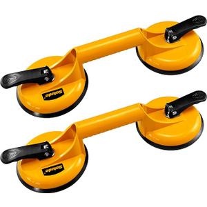 SOLUDE 2 Pack Glass Suction Cup, Aluminium Heavy Duty Vacuum Lifter for Moving Glass/ Window/ Tiles/ Mirror/ Granite, Double Gripper Sucker Plate, Yellow