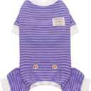 KYEESE Dog Pajamas Stretchable 4 Legs Doggie Jammies Striped Jumpsuit Lightweight Onesie Puppy Pajamas Cozy Outfit Comfortable Dog Clothes Hair Shedding Cover Pet Sleepwear,Purple Striped, Medium (Medium (11-15lbs))