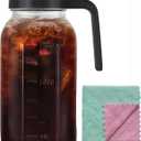 64oz Glass Pitcher Carafes With Handle and Lid, 2 Quart Mason Jar, Large Water Jug, Glass Containers for Fridge, Water Pitcher for Juice, Iced & Sun Tea, Cold Brew Coffee, Homemade Beverage (Black)