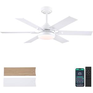 46 - Inch White Outdoor Ceiling Fan with Dimmable 3 - Color Light & Remote: Quiet 6 - Speed Reversible DC Motor, Ideal for Living Room, Patio & Kitchen