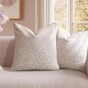 Pack of 2 18 x 18 Inch Decorative Throw Pillow Covers Splicing Color Pillow Cases Cozy Soft Couch Cushion Case for Chair Sofa Bedroom Living Room Home Decor, Cream White