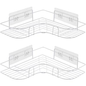 Corner Shower Caddy, 2 Pack Adhesive Shower Corner Organizer Shelves, No Drilling Stainless Steel Shower Storage Rack for Bathroom, Dorm and Kitchen, White