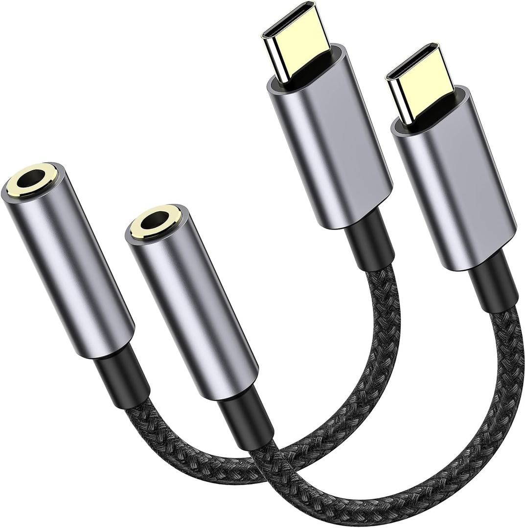 LERTOSEN 2 Pack USB C to 3.5mm Headphone Jack Adapter  HiFi Audio Dongle, Type C to Aux Female Cable Cord Compatible with iPhone 17/16/15 Pro Max, Samsung S25/S24/S23, iPad Pro, Pixel, MacBook (Grey)