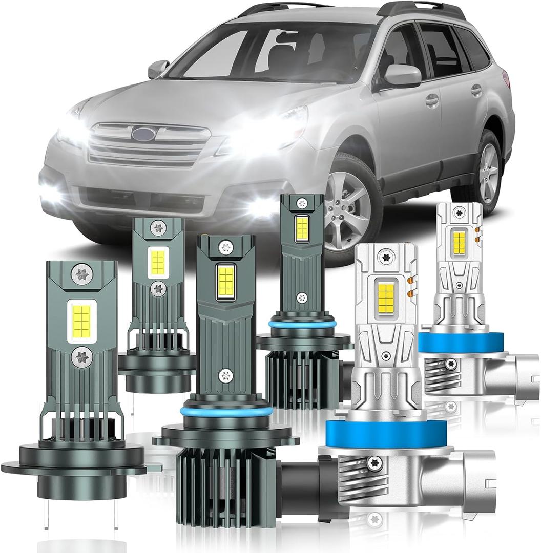 Compatible with Subaru Outback 2010-2014 Fog Bulbs, High&Low Beam Fog Light Bulbs Combo, 800% Super Bright 6000K Cool White, Plug and Play, Pack of 6