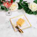 WDF 200PCS Gold Plastic Dessert Plates with Plastic Forks -6 100 Square Disposable Appetizer Plates Small Plate Cake Plate &100 Gold Small Appetizer Forks for Daily Using Thanksgiving