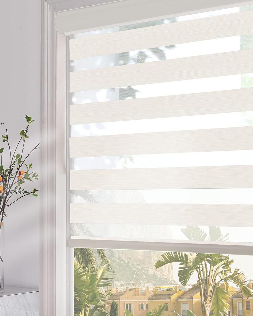 Persilux Zebra Blinds Dual Layer Roller Sheer Shades (32" W X 72" H, Beige) Room Darkeing Light Filtering Privacy Protection Day and Night Roller Window Shades for Home and Office (02. Beige)
