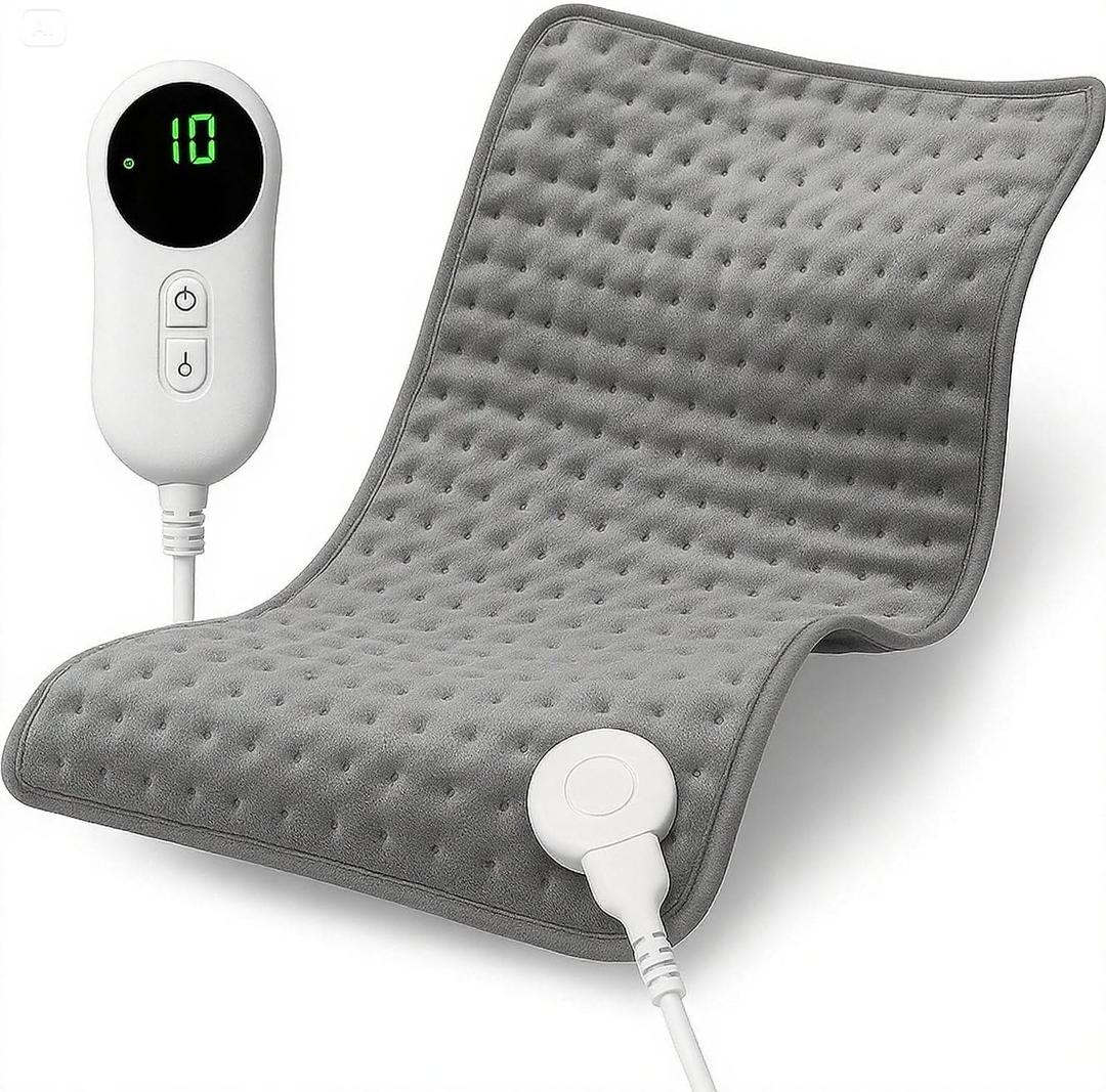 Electric Heating pad,25 x12 Portable Heating Pad for Period Cramps Back Neck Shoulders Pain Relief, 10 Heat Setting Auto Shut Off Moist Dry Heat Pad Birthday Gift for Women Men Black Froday Day Gift (Grey)