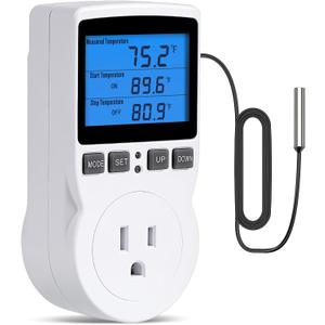 INKBIRDPLUS Plug in Thermostat Temperature Controlled Outlet Digital Thermostat Outlet Heating Cooling Control Timer 1800W 110V 15A Backlit Display (TC/Timer)