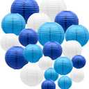 ADLKGG Blue Paper Lanterns Decorative, Hanging Round Paper Lantern Party Supplies for Anniversary Graduation Wedding Birthday Party Baby Shower Decorations Indoor Outdoor, 21pcs