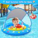 Baby Pool Float with Canopy, Inflatable Baby Swim Float with UPF50+ Sun Protection, Toddler Infant Pool Float with Toy Play Console Adjustable Safety Seat for Kids Girls Boys Aged 6-36 Months