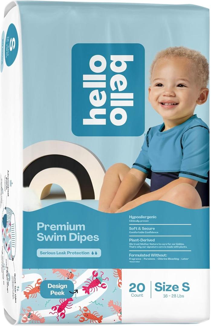 Hello Bello Premium Swim Diapers, Size S (16-28 lbs), Cute Extra-Bright Lobster Designs, 20 Count Jumbo Pack