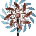 Metal Outdoor Wind Spinner, Wind Sculpture Spinner with Metal Stake, Waterproof 360 Degrees Kinetic Windmill Art Decoration for Patio Garden Lawn (Blue+Brown)