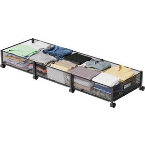 47.2'' Long Under Bed Storage on Wheels, 57.6L Large Capacity Rolling Under the Bed Storage Containers, Tool-Free Assembly Foldable Underbed Shoes Clothes Toy Drawers