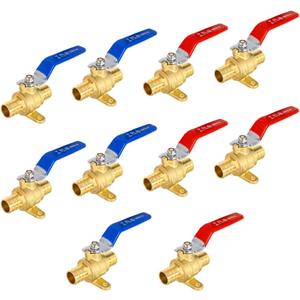 10-Pack EFIELD 3/4-inch Crimp Pex Full Port Shut-off Brass Ball Valve with Drop-ear, Red and Blue Levels, ASTM F1807,(VALVE217-10PCS)