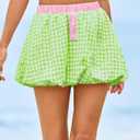 Wenrine Womens Gingham Bubble Mini Skirts Striped Elastic Waist Cute Y2K Skorts Plaid Summer Beach Skirt (Green)