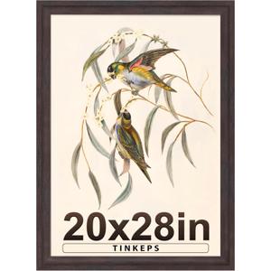 20x28 Picture Frame Walnut Brown with Black Back Board, Curved Extra Wide Edges, Wooden Vintage Style Poster Frame 20x28 for Wall Decor