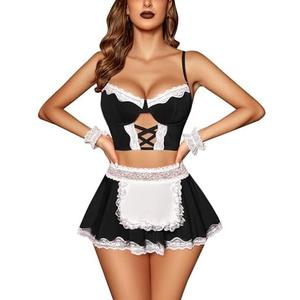 Avidlove Sexy Lingerie for Women Cosplay Lingerie Set Contrast Lace Maid Costume Set(5pack) Small
