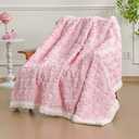 Breling Bow Sherpa Throw Blanket 50"x 60" Coquette Plush Thick Warm Soft Cute Blanket for Bed Sofa Couch Aesthetic Preppy Bedding Stuff Room Decor Gifts for Fall Thanksgiving Christmas (Pink)