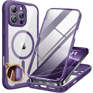 Miracase Designed for iPhone 16 Pro Max Case 6.9'' [Compatible with MagSafe] Full-Body Phone case with Built-in Glass Screen Protector,Drop Proof 16 Pro Max Cover, Purple