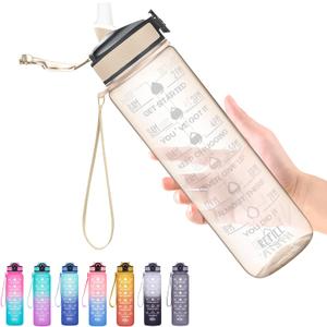 Hyeta 32 oz Water Bottles with Times to Drink and Straw, Motivational Water Bottle with Time Marker, Leakproof, Drinking Sports Water Bottle for Fitness, Gym and Outdoor (Clear Amber)