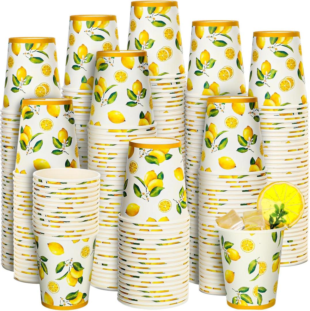 Umigy 100 Pcs Lemonade Paper Cups Disposable Lemonade Stand Cups Bathroom Mouthwash Drinking Disposable Cups for Summer Party Picnics Barbecues Traveling Hot Cold Beverage Water Juice (8 oz)