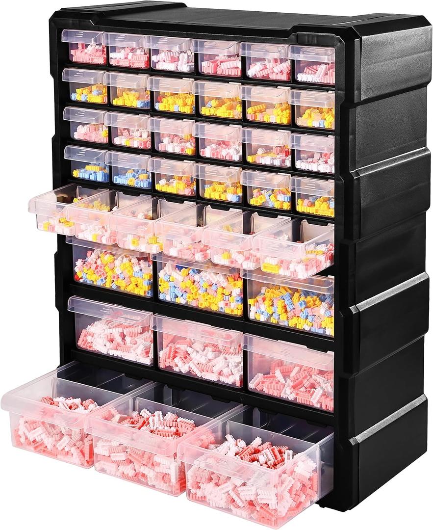 Elevon Hardware and Craft Cabinet 14.8" W x 6.3" D x 18.7" H, 39 Drawers, Black