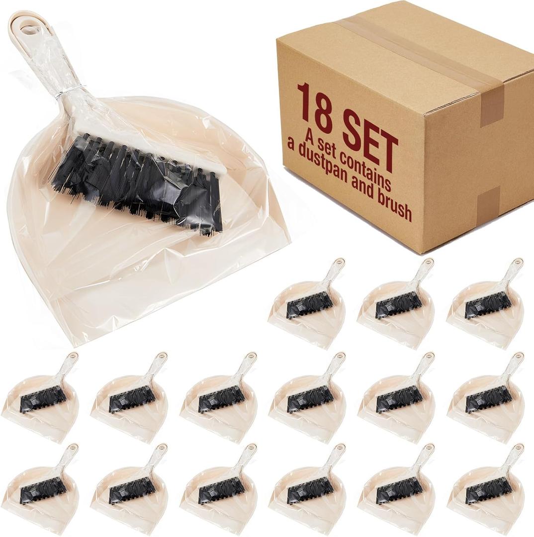Sliner 18 Pack Mini Dustpan and Brush Set Beige Plastic Dust Pans with Brush Small Broom and Dustpan Set Mini Broom Dust Pan for Home Office Kitchen Table Desktop Floor Cleaning Supplies