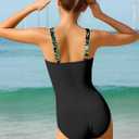 Girls One Piece Swimsuit Cut Out Ruffle Bathing Suit Twist V Neck Swimwear Solid Color with Cover Up Skirt 7-16T (Black)