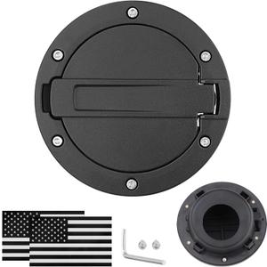 Fuel Filler Door Cap Black Gas Cover Cap Compatible with Jeep Wrangler 2007-2017 JK & Unlimited 2 door and 4 door + US Flag stickers cross bar AccessoriesAluminum+ABS Accessories