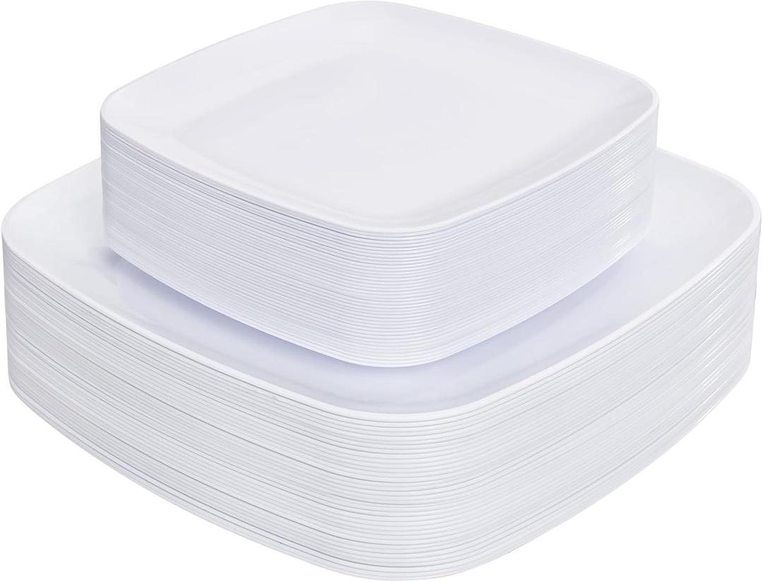 PULOTE 60PCS White Square Plastic Plates Disposable - Heavy Duty Party Plates Include 30 Dinner Plates,30 Dessert Plates for Parties&Weddings PULOTE 60PCS White Square Plastic Plates Disposable - Heavy Duty Party Plates Include 30 Dinner Plates,30 Dessert Plates for Parties&Weddings