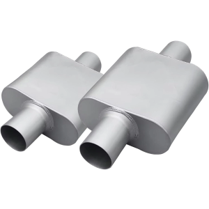 Universal 2.25" Inlet 2.25" Outlet Single Chamber Muffler - 13" Total Length (7x9x4 in Body), Aluminum Coated Exhaust with Internal Baffle to Produce Aggressive Deep Sound (2 Pack)
