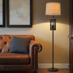 63" Floor Lamps for Living Room Bedside Nightstand Lamp All Black Tall Standing Lamp for Home Decor Bedroom Reading Lamp Farmhouse Rustic Bed Lights with 2 Light Sources (2 Bulbs)