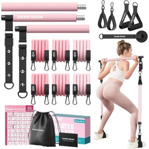 Pilates Bar Kit with Resistance Bands – Adjustable Home Gym Workout Equipment for Women & Men – Portable Pilates Equipment for Squats, Yoga & Full Body Toning